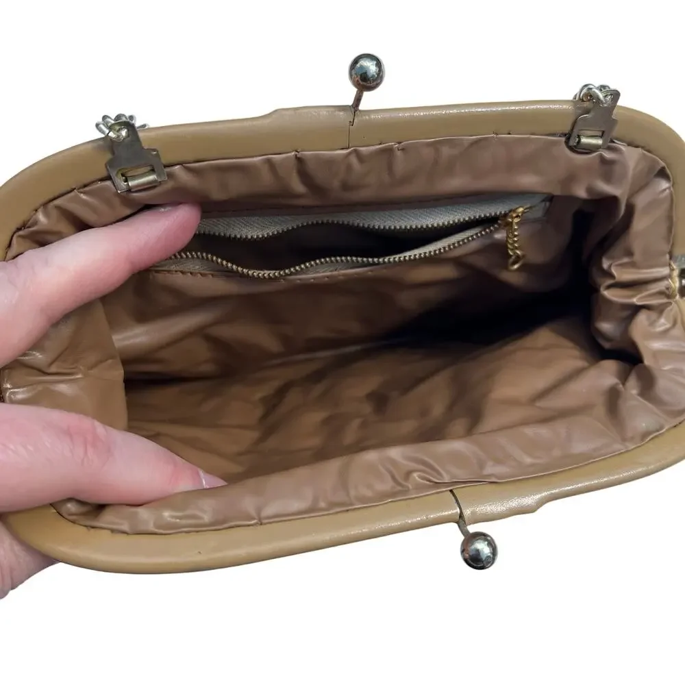 Vintage Handbag Purse Clutch Straw Lined Chain Handle